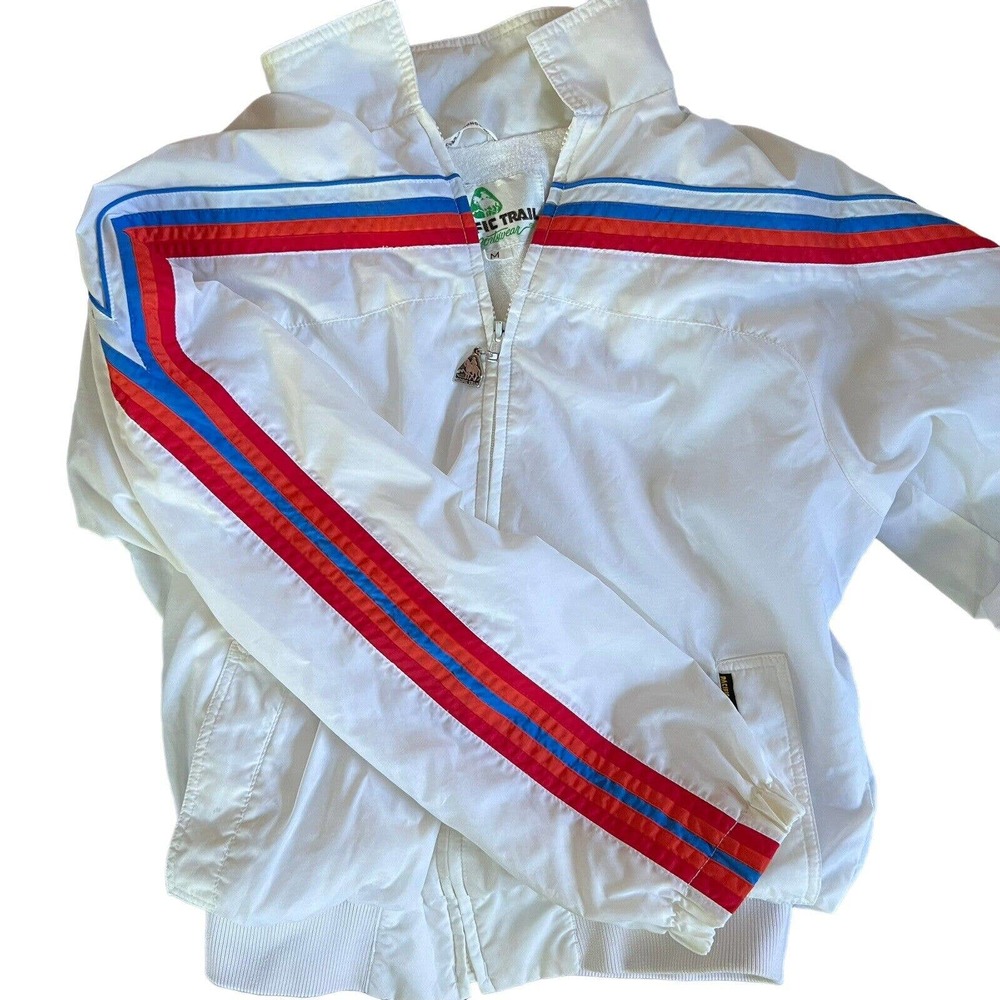 PacificTrail Sports Windbreaker Jacket Size M Retro Stripes Women 1990s Vintage